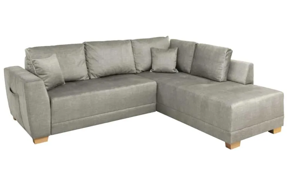 Modernes Ecksofa NORWAY 250cm taupe Vogue Velours Samt Schlafsofa mit Stauraum