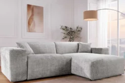 Modernes Ecksofa SIGNATUR 260cm grau Chenille Cremona beidseitig stellbar inkl. Kissen