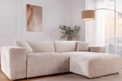 Modernes Ecksofa SIGNATUR 260cm beige Chenille Cremona beidseitig stellbar inkl. Kissen