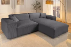 Modernes Ecksofa SIGNATUR 260cm anthrazit Cord beidseitig stellbar inkl. Kissen