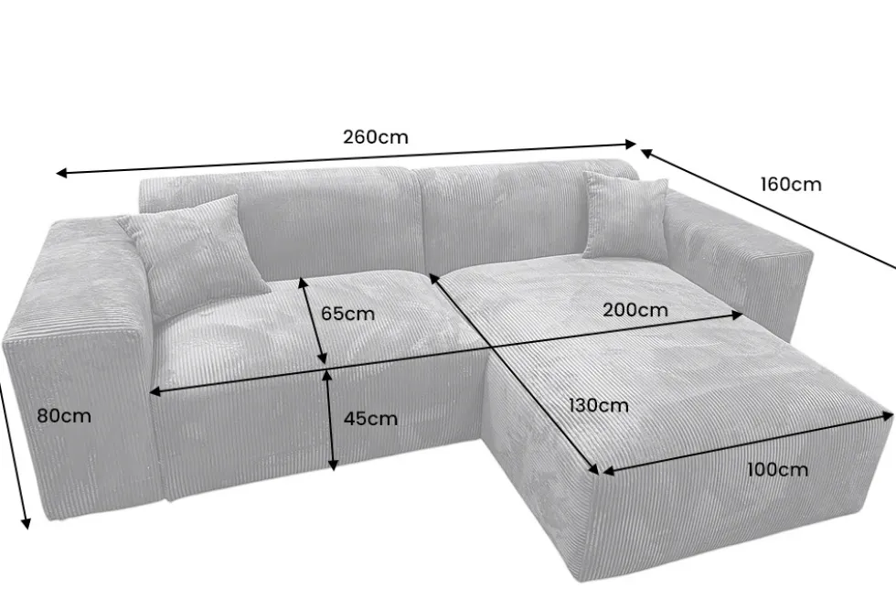 Modernes Ecksofa SIGNATUR 260cm anthrazit Cord beidseitig stellbar inkl. Kissen