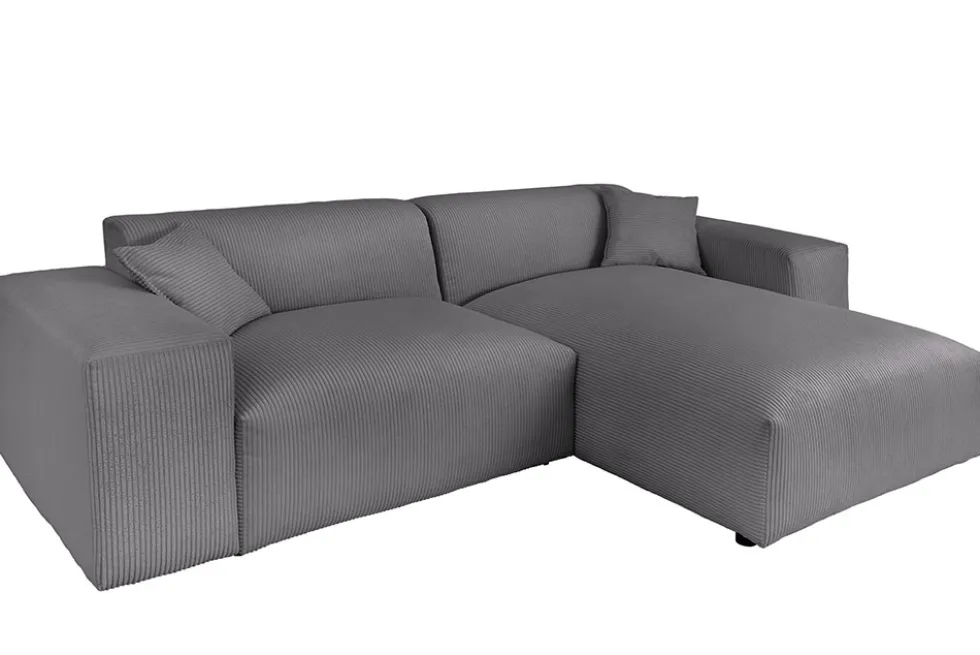 Modernes Ecksofa SIGNATUR 260cm anthrazit Cord beidseitig stellbar inkl. Kissen