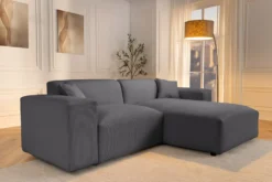 Modernes Ecksofa SIGNATUR 260cm anthrazit Cord beidseitig stellbar inkl. Kissen