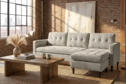 Modernes Ecksofa STOCKHOLM 220cm hellgrau Cordstoff Federkern 3-Sitzer-Sofa