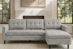 Modernes Ecksofa STOCKHOLM 220cm grau cozy Veloursstrickstoff Federkern 3-Sitzer-Sofa