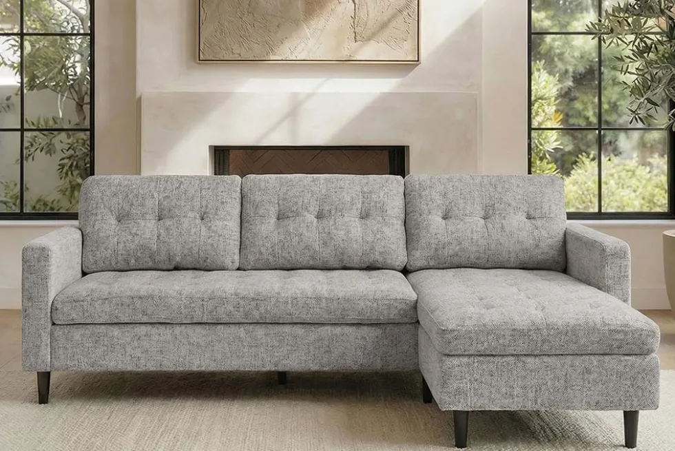 Modernes Ecksofa STOCKHOLM 220cm grau cozy Veloursstrickstoff Federkern 3-Sitzer-Sofa
