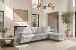 Modernes Ecksofa STOCKHOLM 220cm grau cozy Veloursstrickstoff Federkern 3-Sitzer-Sofa