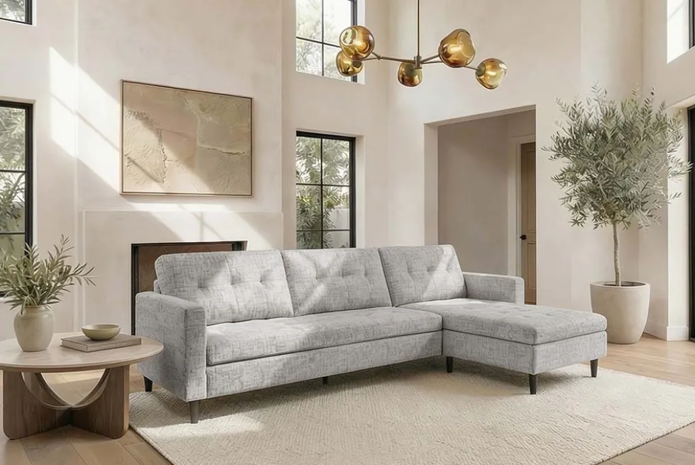 Modernes Ecksofa STOCKHOLM 220cm grau cozy Veloursstrickstoff Federkern 3-Sitzer-Sofa