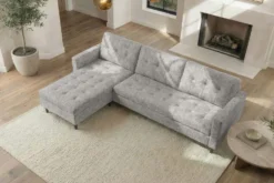 Modernes Ecksofa STOCKHOLM 220cm grau cozy Veloursstrickstoff Federkern 3-Sitzer-Sofa
