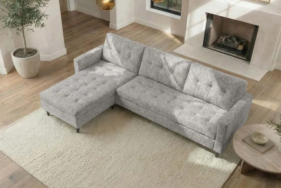 Modernes Ecksofa STOCKHOLM 220cm grau cozy Veloursstrickstoff Federkern 3-Sitzer-Sofa