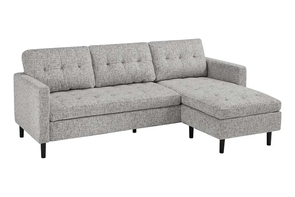 Modernes Ecksofa STOCKHOLM 220cm grau cozy Veloursstrickstoff Federkern 3-Sitzer-Sofa