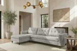 Modernes Ecksofa STOCKHOLM 220cm grau cozy Veloursstrickstoff Federkern 3-Sitzer-Sofa