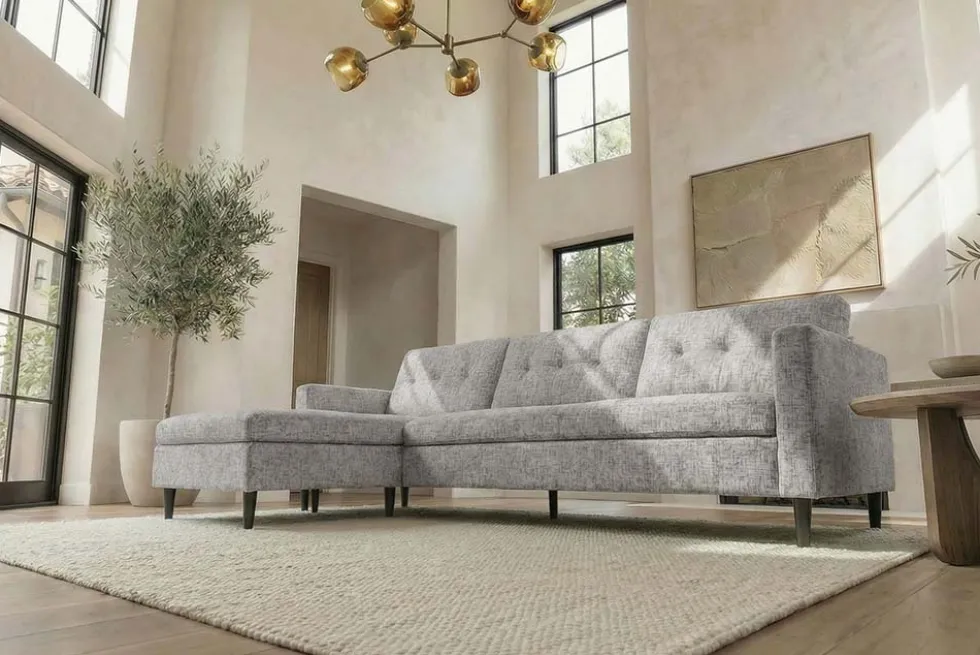 Modernes Ecksofa STOCKHOLM 220cm grau cozy Veloursstrickstoff Federkern 3-Sitzer-Sofa