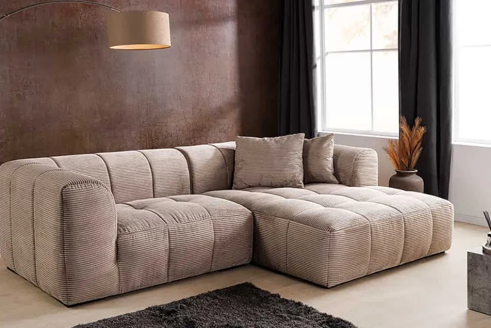 Modernes Ecksofa ZERO GRAVITY 240cm greige Cord 3-Sitzer Couch L-Form