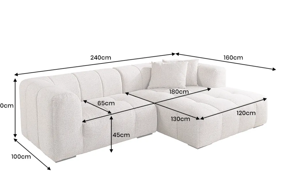 Modernes Ecksofa ZERO GRAVITY 240cm graphit beige Strukturstoff 3-Sitzer Couch