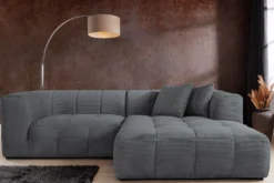 Modernes Ecksofa ZERO GRAVITY 240cm dunkelgrau Cord 3-Sitzer Couch L-Form