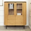 Modernes Highboard ATELIER 140cm natur Eiche schwarz Metall sechs Fächer