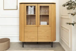 Modernes Highboard ATELIER 140cm natur Eiche schwarz Metall sechs Fächer