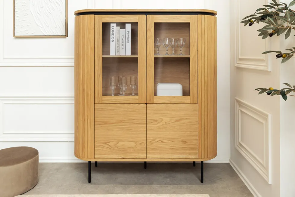 Modernes Highboard ATELIER 140cm natur Eiche schwarz Metall sechs Fächer