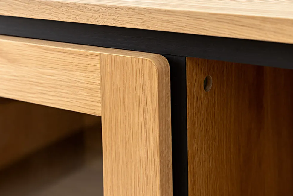 Modernes Highboard ATELIER 140cm natur Eiche schwarz Metall sechs Fächer