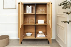 Modernes Highboard ATELIER 140cm natur Eiche schwarz Metall sechs Fächer