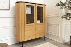 Modernes Highboard ATELIER 140cm natur Eiche schwarz Metall sechs Fächer