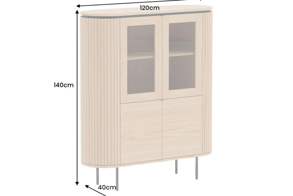 Modernes Highboard ATELIER 140cm natur Eiche schwarz Metall sechs Fächer