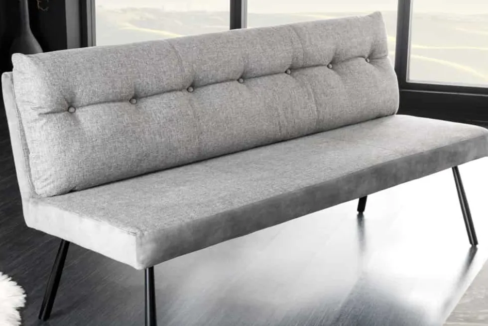 Moderne Sitzbank BIG GEORGE 160cm grau Samt Strukturstoff Taschenfederkern Metall