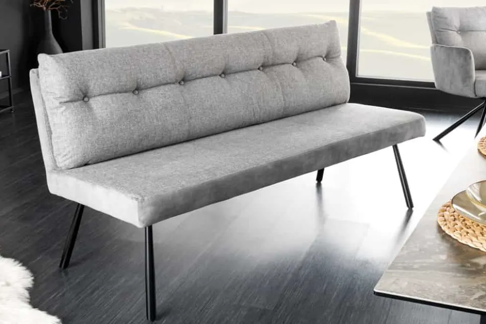 Moderne Sitzbank BIG GEORGE 160cm grau Samt Strukturstoff Taschenfederkern Metall
