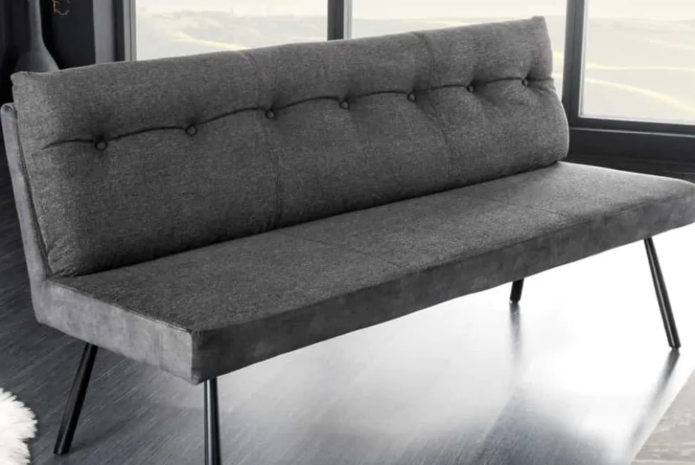 Moderne Sitzbank BIG GEORGE 160cm anthrazit Samt Strukturstoff Taschenfederkern schwarz