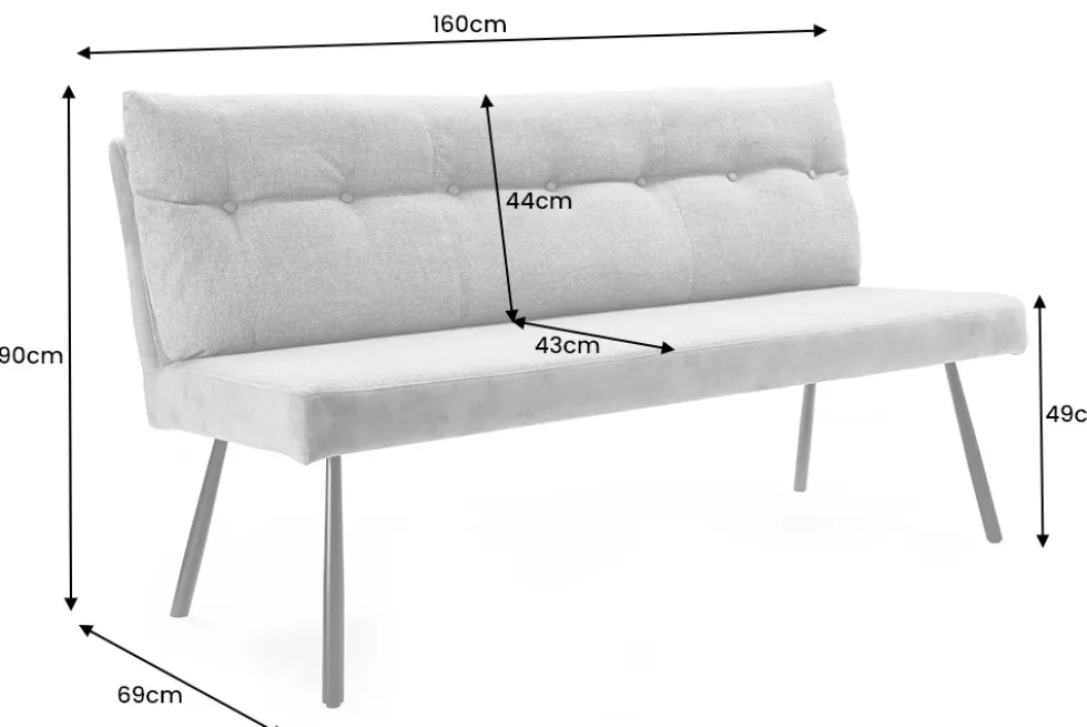 Moderne Sitzbank BIG GEORGE 160cm anthrazit Samt Strukturstoff Taschenfederkern schwarz