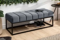Moderne Sitzbank PETIT BEAUTÉ 110cm silbergrau Samt schwarzes Gestell