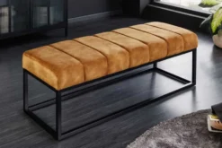 Moderne Sitzbank PETIT BEAUTÉ 110cm senfgelb Samt schwarzes Metallgestell