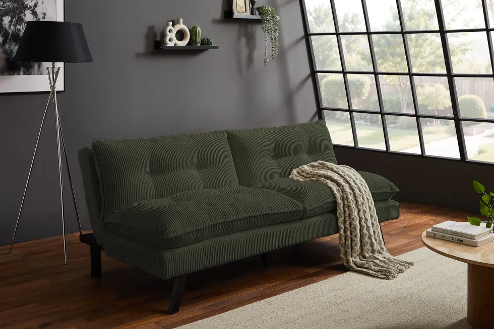 Modernes Schlafsofa COCOONING 190cm grün Cord 3-Sitzer Couch