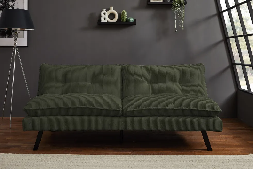 Modernes Schlafsofa COCOONING 190cm grün Cord 3-Sitzer Couch