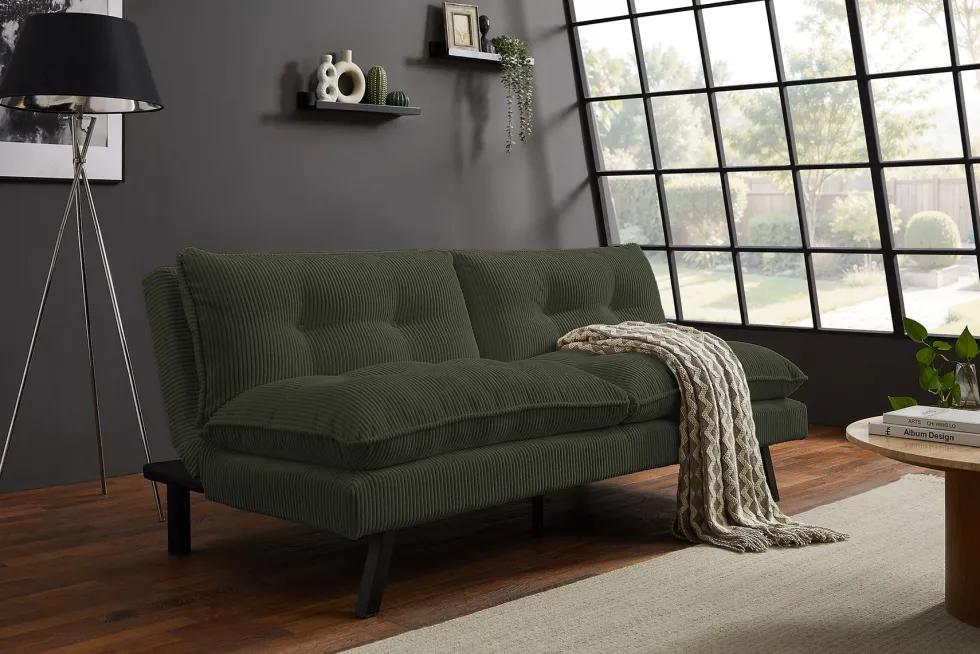 Modernes Schlafsofa COCOONING 190cm grün Cord 3-Sitzer Couch