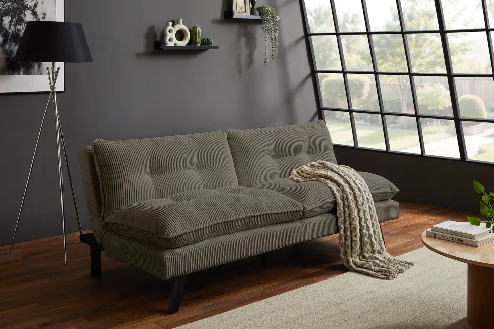 Modernes Schlafsofa COCOONING 190cm greige Cord 3-Sitzer Couch