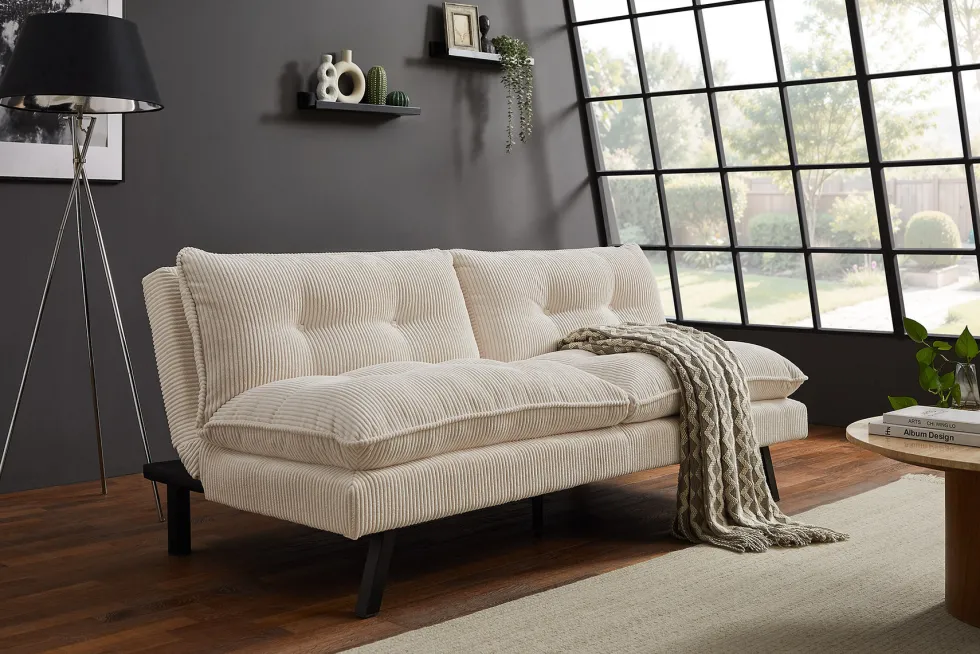 Modernes Schlafsofa COCOONING 190cm beige Cord 3-Sitzer Couch