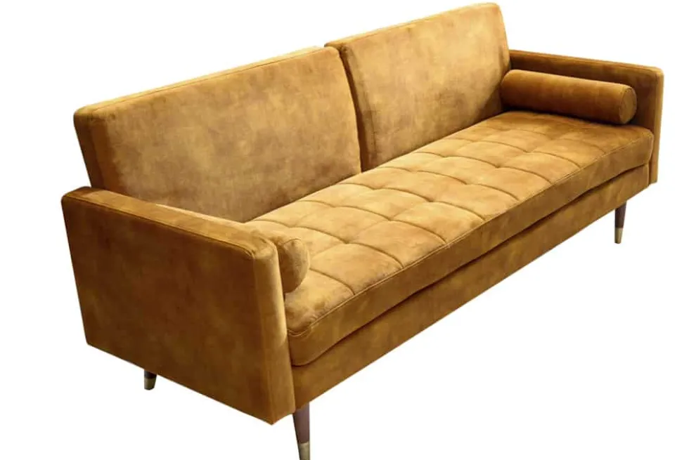 Modernes Schlafsofa COUTURE 200cm senfgelb Microvelours 3-Sitzer Couch mit Schlaffunktion