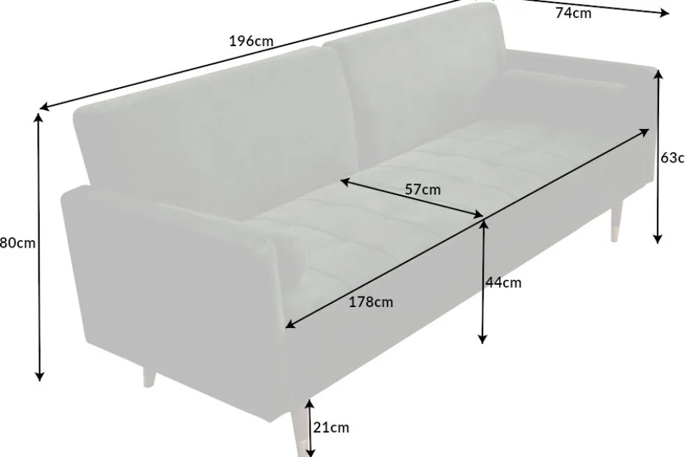 Modernes Schlafsofa COUTURE 200cm grün Microvelours 3-Sitzer Couch mit Schlaffunktion