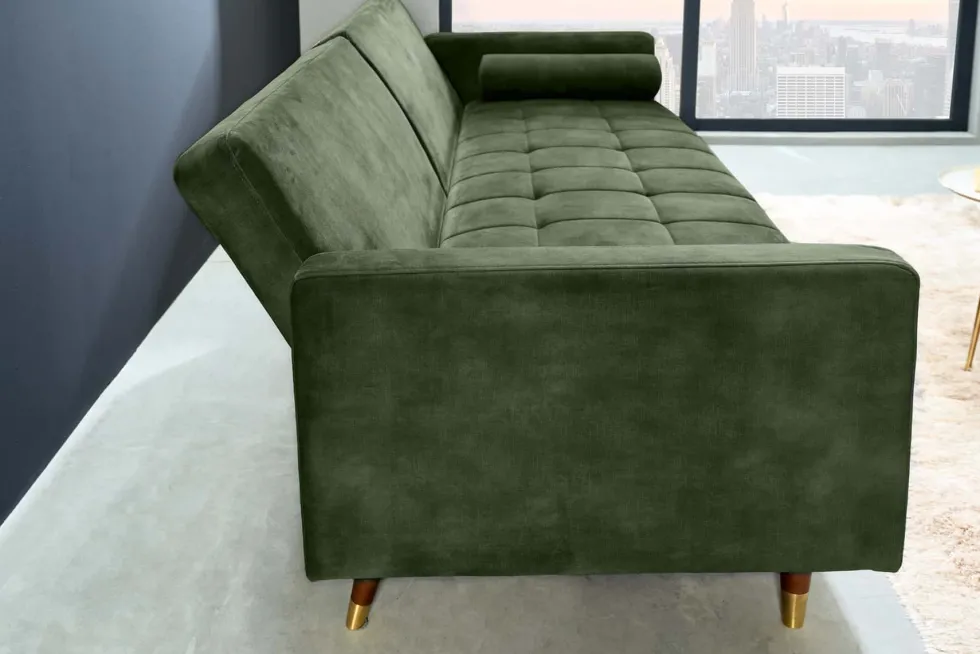 Modernes Schlafsofa COUTURE 200cm grün Microvelours 3-Sitzer Couch mit Schlaffunktion