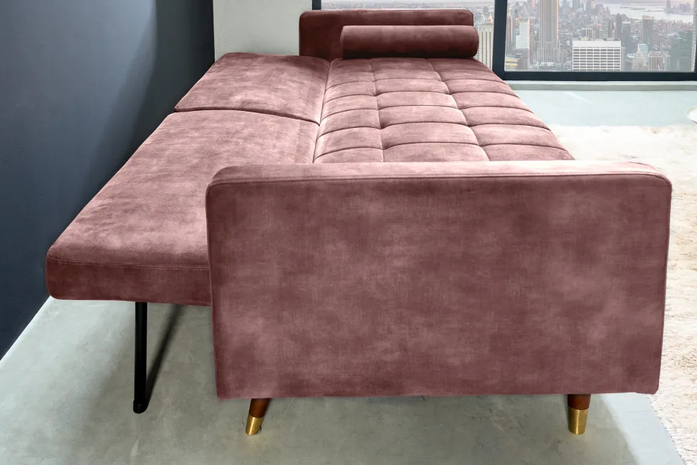 Modernes Schlafsofa COUTURE 200cm altrosa Microvelours 3-Sitzer Couch mit Schlaffunktion