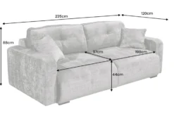 Modernes Schlafsofa DIAMOND 235cm silbergrau Chenille Cremona mit Stauraum 3-Sitzer