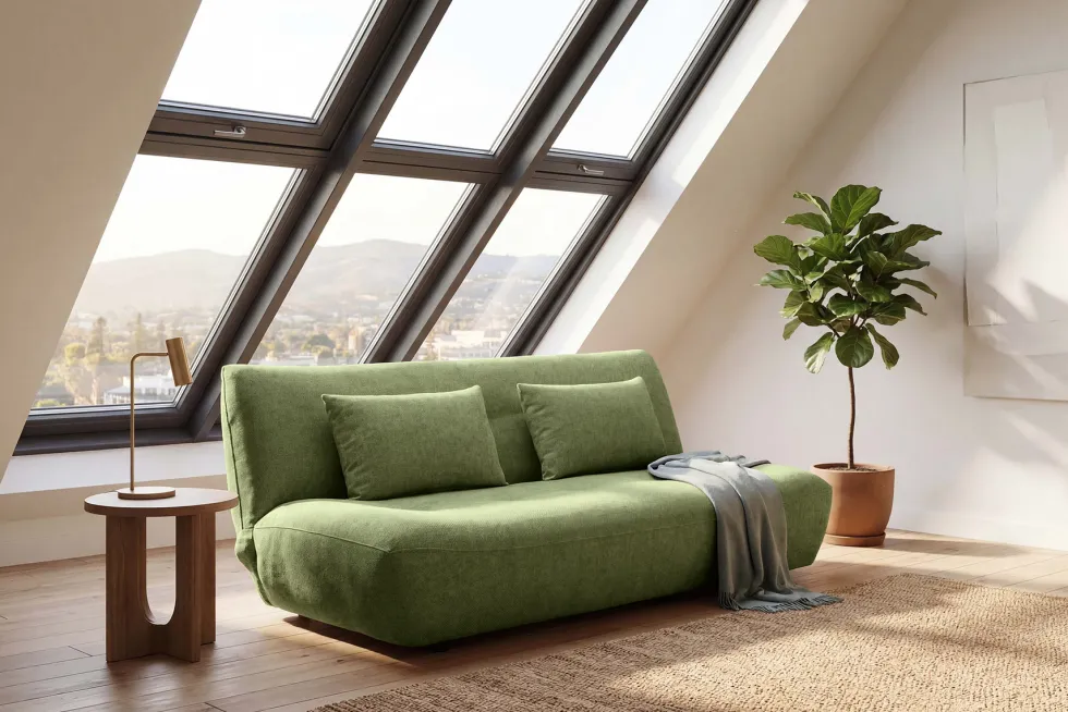Modernes Schlafsofa ELYPSE 200cm grün Chenille 3-Sitzer Couch inkl. Kissen