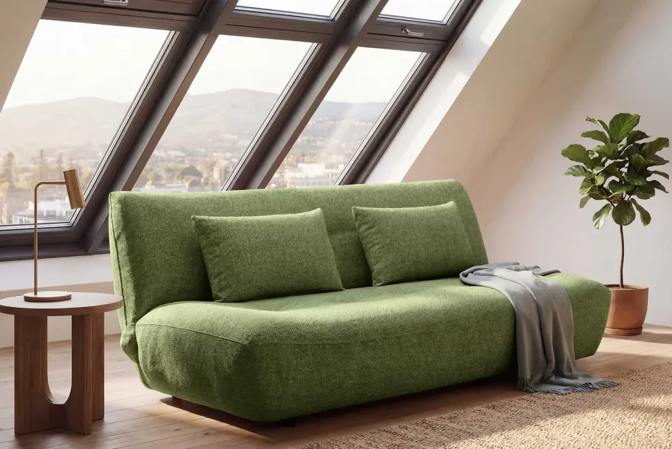 Modernes Schlafsofa ELYPSE 200cm grün Chenille 3-Sitzer Couch inkl. Kissen