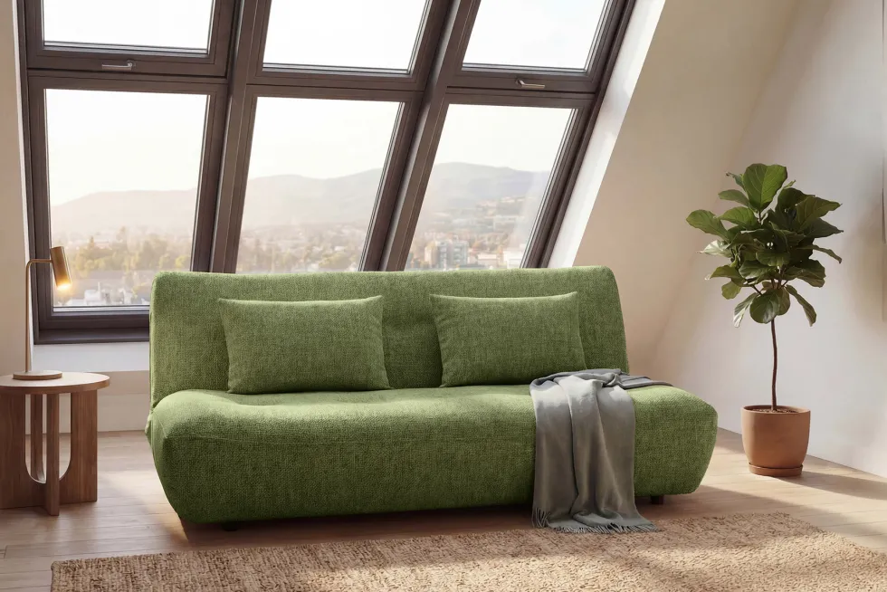 Modernes Schlafsofa ELYPSE 200cm grün Chenille 3-Sitzer Couch inkl. Kissen