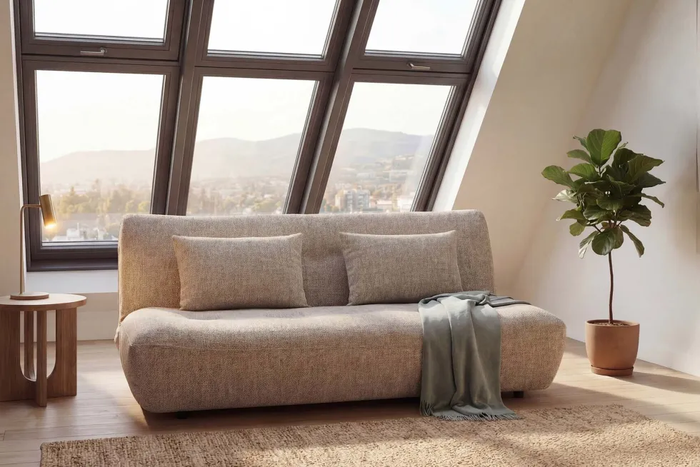 Modernes Schlafsofa ELYPSE 200cm greige Chenille 3-Sitzer Couch inkl. Kissen
