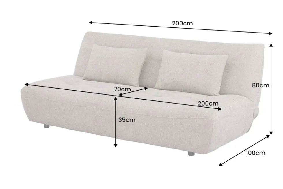Modernes Schlafsofa ELYPSE 200cm greige Chenille 3-Sitzer Couch inkl. Kissen