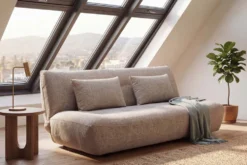 Modernes Schlafsofa ELYPSE 200cm greige Chenille 3-Sitzer Couch inkl. Kissen