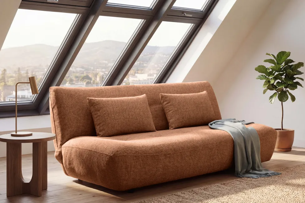 Modernes Schlafsofa ELYPSE 200cm rostbraun Chenillestoff 3-Sitzer Couch inkl. Kissen